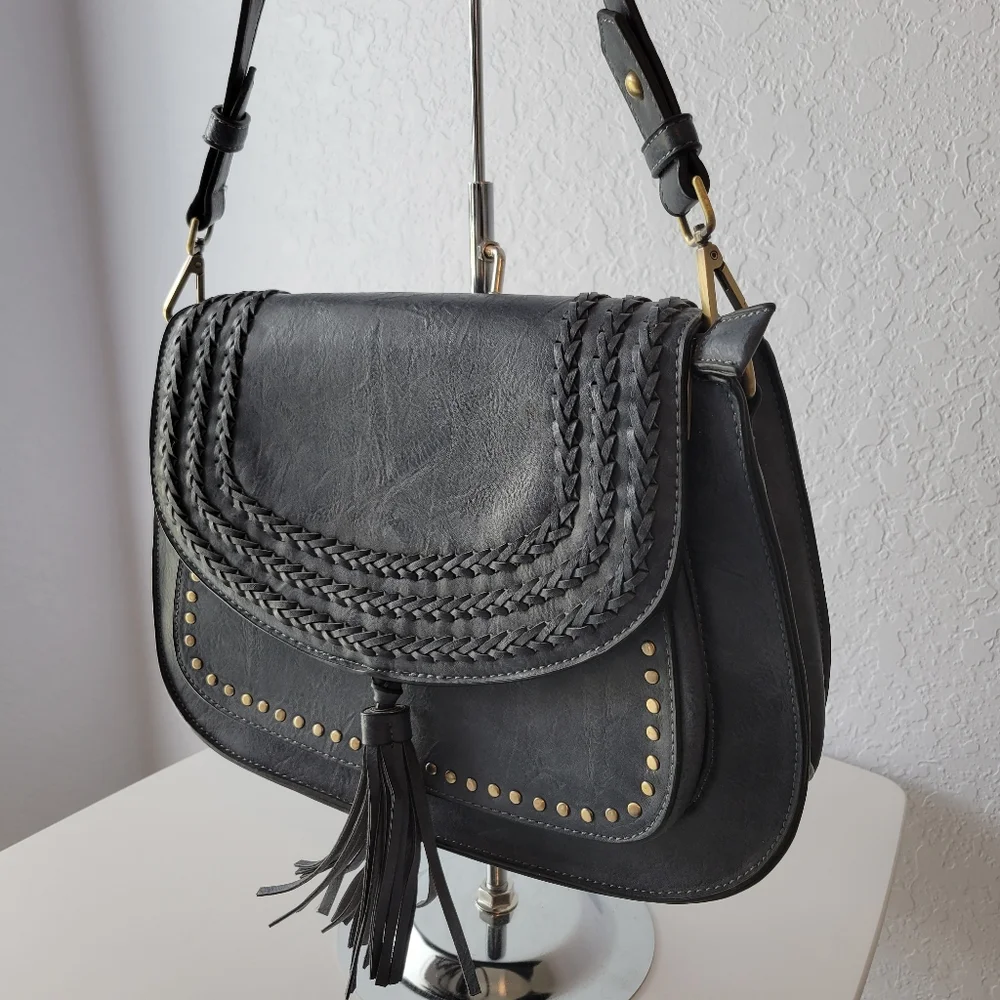 Antik Kraft Gray/ Blue Western Studded Saddle Bag Purse